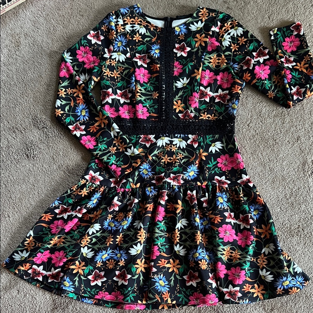 Alexia Admor Vibrant Floral Long Sleeve Dress - Black, Pink, Orange